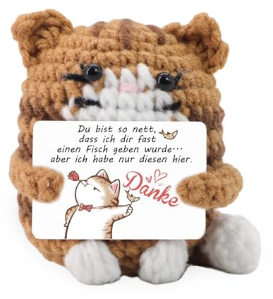 Velkorth Kleines Dankeschön-Geschenk,Danke Geschenk Lustige Häkelkatze Handgemachtes, Perfektes Dankeschön-Geschenk für Freunde, Kollegen & Frauen, Ideal für alle Katzenliebhaber