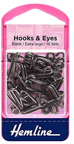 Hemline H401.9 Black/Brass Rust Proof Hook/Eyes Size 9 10 Sets in a Plastic Box