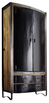 MASSIVMOEBEL24.DE | Industrial Schrank aus Massivholz #07 | aus Altholz, Mehrfarbig, lackiert | 180x90x43 cm | 2 Einlegeböden + 2 Schubladen | Aufbewahrungsschrank Flurschrank