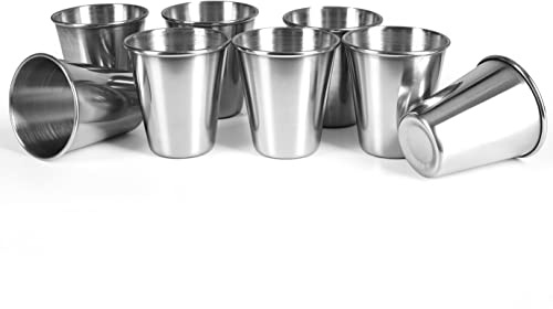Ganzoo vasos de chupito de acero inoxidable 60 ml, set de 8, color plata, irrompibles y reutilizables, aptos para lavavajillas, sabor neutro, 6 cm alto Ø 5 cm