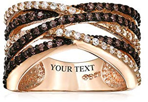 Bling Jewelry Bague Personnalisée Croisée Deux Tons Marron Pavé AAA CZ Pour Femmes Plaqué Or Rose Laiton Gravé Sur Mesure