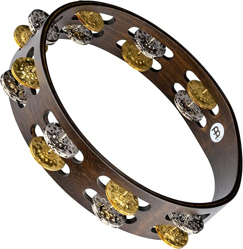 Meinl Percussion Vintage Wood Tambourine - 2-reihiges Tamburin - Durchmesser 10 Zoll - Siam Eiche / Messing und Stahl, Walnut Brown / Natur (TA2VM-WB)
