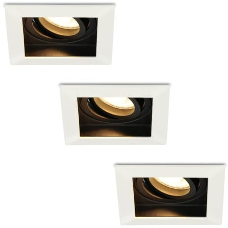 HOFTRONIC 3er Set Durham LED Einbaustrahler Eckig 4W 345lm 2700K warmweiß GU10 dimmbar schwenkbar IP20 Innen Weiß