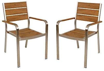 Dynamic24 4X Holz Alu Stapelstuhl Gartenstuhl Gartensessel Stuhl Stapelsessel stapelbar