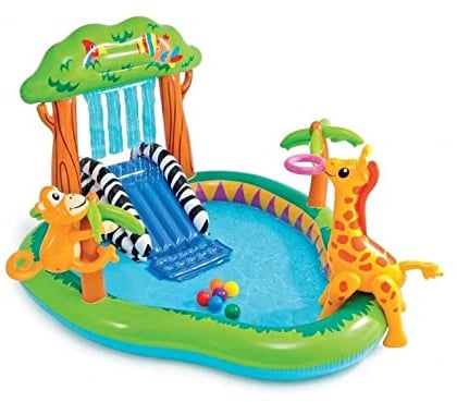 Intex 57155NP - Piscina Gonfiabile Play Center Giungla, Vinile, Multicolore, 216x188x124 cm