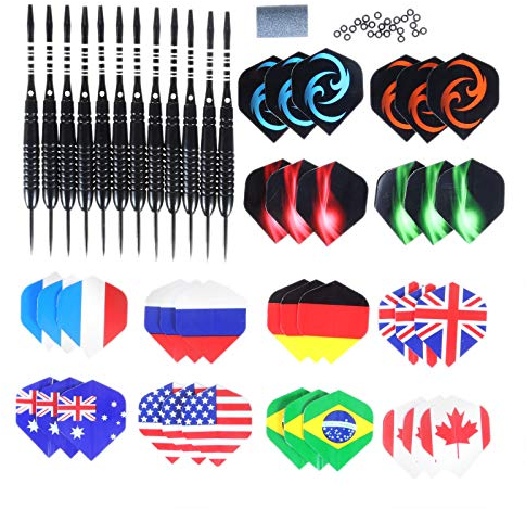 Dartpfeile,12 Stück Alulegierung Dart Set,22 Gramm Profi Aluminium Darts mit Metallspitze mit Aluminium Schaft,24 Flights,24 Anti-Lose Gummiringe mit Schleifstein, Metall Darts