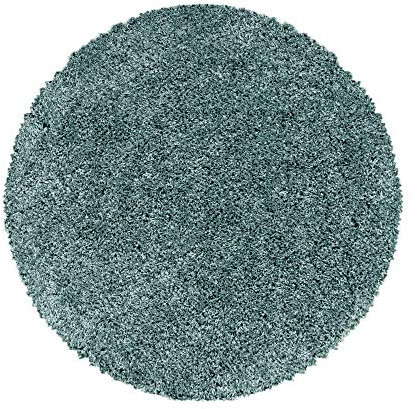 Teppium Moderner Hochflor Teppich Wohnzimmer 200 cm Rund Aqua Blau - Shaggy Flauschiger Teppich, Extra Weich, Pflegeleicht und Einfarbig - für Schlafzimmer, Küche und Esszimmer