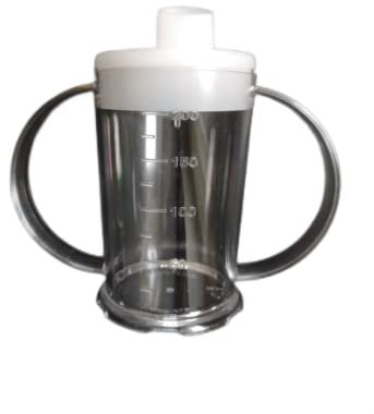 NuHorizons Healthcare Products Clear Two Handled Graduated Beaker with Lid - 200ml Adult Feeder Cup - Drinking Aids (Narrow Spout, Pack of 2)