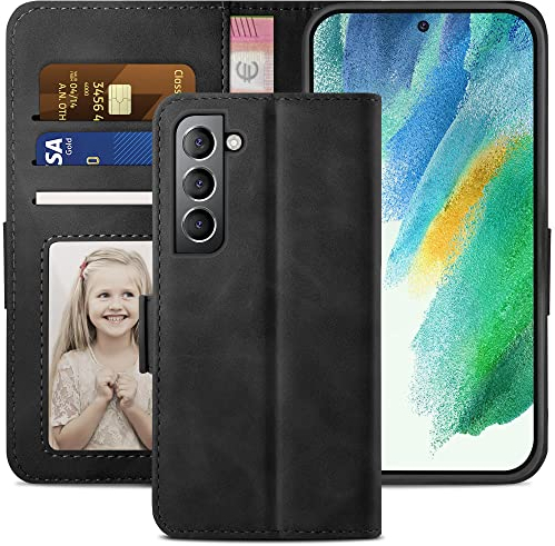 YATWIN Handyhülle für Samsung Galaxy S21 FE 5G Hülle, Klapphülle Samsung Galaxy S21 FE 5G Premium Leder Brieftasche Schutzhülle [Kartenfach][Magnet][Stand] Handytasche Case, Schwarz