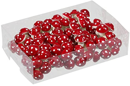 Set Mini-Pilze Fliegenpilze am Draht, Weihnachtsdeko Herbstdeko Tischdeko DIY Basteln Feengarten Blumentöpfe Bonsai Dekoration Glücksbringer, Rot-Weiß (22 mm, 96)