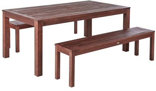Beliani Gartenmöbel Set Eukalyptusholz Dunkelbraun Esstisch 180x100 cm 2 Bänken Toscania