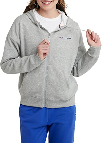 Champion Champion Powerblend - Felpa da Donna con Cappuccio E Zip Intera, Script sul Petto Sinistro Felpa con Cappuccio Donna