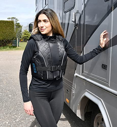 Rhinegold Prestige Zip Front HORSE RIDING BODY PROTECTOR, Protective Padded Equestrian Vest, Adult Safety Horse Riding Equipment - Black Extra Large