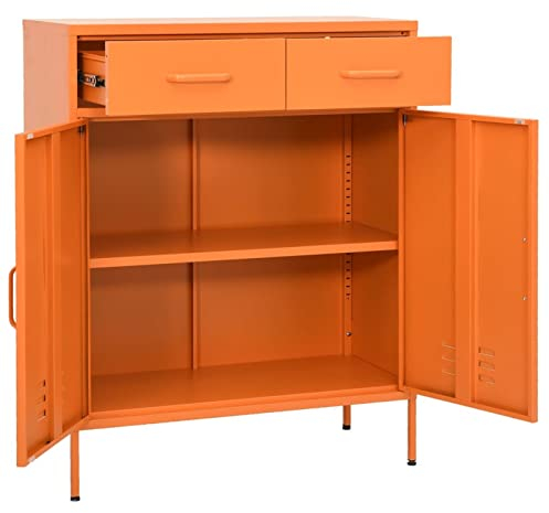 Tidyard Sideboard Beistellschrank Lagerschrank Standschrank Kommode Metallschrank Mit 2 Türen 2 Schubladen Stahl Orange 80x35x101,5 cm