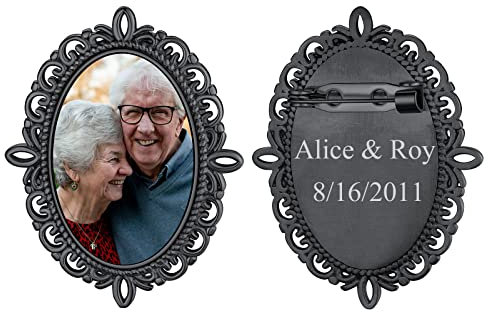 Broche Photo Personnalisé 1 Charme Noir pour Bouquet de Mariage Breloque et Pin Mariée Personnalisable Médaillon Commémoratif Bijoux pour Homme Costume Charme a Epingle Acier
