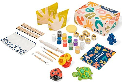 Sculpd Air Dry Clay Kit for Kids Age 7 8 9 - Includes Air Dry Modeling Clay, 10 Colors Paint Set, Paintbrushes, Sculpting Tools, Guide and More - Air Dry Clay for Kids Pottery with Art Accessories