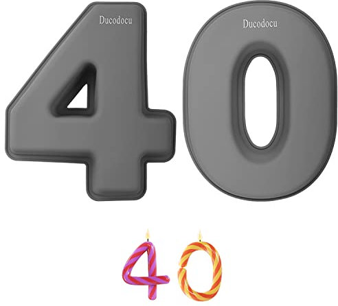 Ducodocu Grand moule à gâteau en silicone en forme de chiffres 3D pour 4/40e anniversaire, anniversaire de mariage, 25,4 cm, nombre de 4 et 0