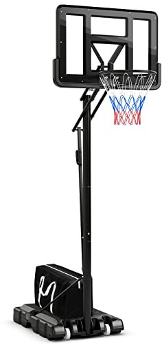 GYMAX Basketball Hoop and Stand, 12FT Portable Basketball Set with 44 Backboard, Wheels, Stable Base & Secure Bag, Professional Basketball Hoop System for Outdoor Indoor (308-368cm)