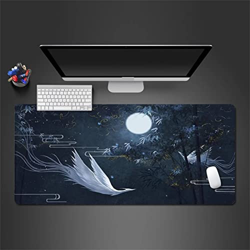 Tapis de Souris Gaming XXL 600x300x2mm Grand Tapis de Souris Gamer avec Surface Imperméable,Base Antidérapante en Caoutchouc,Tapis de Souris Extra Large pour Les Bureaux,PC Lune Phénix Blanc