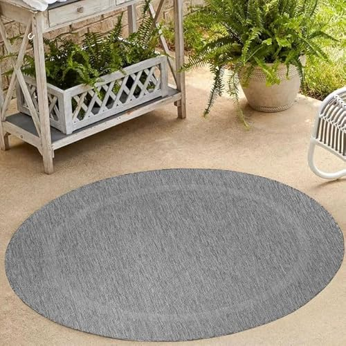 Carpetsale24 Küchenteppich Waschbar rutschfest Runder Teppich Grau 160 cm Rund - Indoor & Outdoor Teppich Wetterfest Einfarbig Bordüre Design Balkon Teppich Wasserfest - Teppich Küche Terasse Garten
