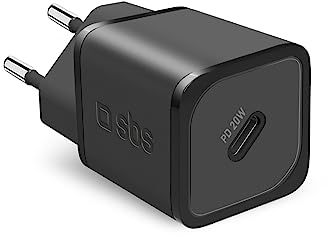 SBS Chargeur Slim USB-C 20W, Technologie GaN, Power Delivery (PD), Charge Rapide, Ultra Compacte, Alimentation pour iPhone, iPad, Airpods, Samsung, Pixel, Tablet, Smartphone, Noir
