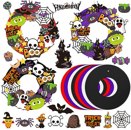 AFYHH 8Stück Halloween Party Kranz Deko Bastelsets für Kinder Halloween Wand Deko Fenster Deko Halloween Accessories Halloween Türdeko Aufkleber mit Hexen Kürbis EulenFledermaus Spinnen