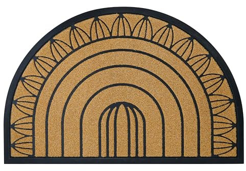 Half Round Front Door Mat - Large Size Half Round Outdoor Door Mats for Home Entrance with Non Slip Rubber Backing, Water Resistant & Washable Indoor Door Mat for Entryway, (Yellow)