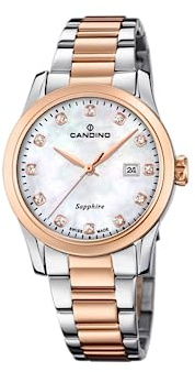 Candino Swiss Damenuhr Analog aus Edelstahl 316l Silberfarben | Quarzwerk, Widerstandsfähiges Saphirglas, Wasserdicht 5 ATM, Kalender C4739/1, Lady Elegance