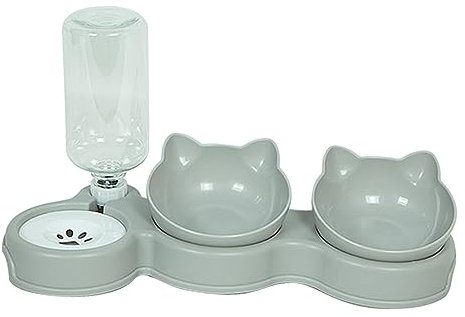 F Fityle Ensemble de gamelles 3 en 1 pour Chat, Bols d'alimentation pour Animaux de Compagnie avec Bouteille d'abreuvoir Automatique, Nettoyage Facile, Bol de, Grise