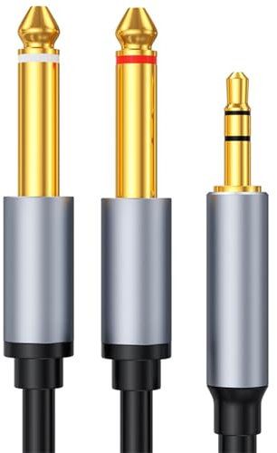 6.6Ft/2M 3.5mm TRS to Dual 6.35mm TS Cable, Mono Stereo Y Splitter Cables, Male to Male Plug Audio Cable, 1/8 to 1/4 Audio Cord Adapter for Phone,Laptop,Multimedia Speakers,Mixer,Home Stereo Systems