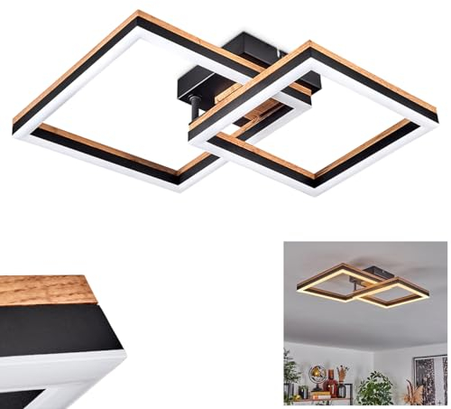 LED Deckenleuchte Cascada, moderne Deckenlampe aus Metall/MDF/Kunststoff in Schwarz/Holzoptik/Weiß, verstellbare Leuchte Länge max. 38, 18 Watt, 2100 Lumen, 3000 Kelvin