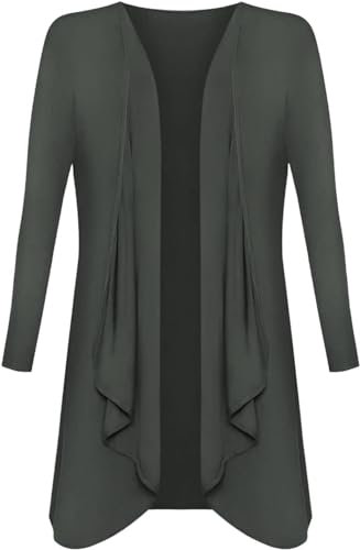 Brezza Long Cardigans for Women UK Plus Size Ladies Waterfall Open Front Top Charcoal Size 24-26
