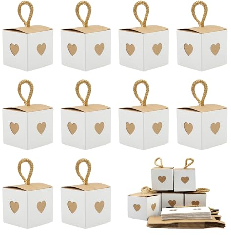 MytaYt 20 piezas Cajas de Papel Kraft de Corazón Blanco y Marrón Cajas de Favor Boda Vintage 5.5 cm Cajitas de Papel Kraft Dulces Cajitas para Regalo Corazón Adecuado para Dulces, Bodas y Fiestas
