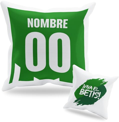 Cojín Personalizado Fútbol - Diseño Doble Cara con Relleno Incluido - Regalo Original Aficionados del Fútbol - Regalo Camiseta Equipo Fútbol - Apto para Lavadora (Betis, 35 x 35 cm)