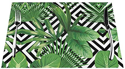 Grüne Blätter der Palme, tropische Pflanze, gewebte Essmatte, rechteckig, gewebte Essmatte, Rattan-Tischmatte, kann in Küchen und Restaurants verwendet werden