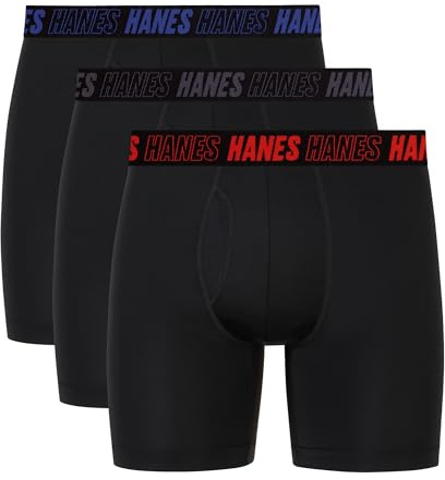Hanes Men's Moves Performance Boxer Brief, Total Support Pouch, Regular/Trunk/Long Leg, 3-Pack, 6