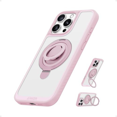 Anker Magnetischer Ringständer für iPhone 16 Pro Max, Silikon-Fingerring-Griff-Ständer, Militärqualität, Falltest, kompatibel mit MagSafe, eingebauter Ständer, weicher Rand, Anti-Fingerabdruck, Rosa