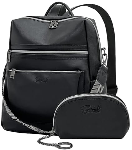 ECOTISH Rucksack Damen Cityrucksack Handtasche 2 in 1 Rucksacktasche Reiserucksack, Teenager Schultertasche Tasche Backpack Women Elegant für Freizeit Reisen Arbeit (Schwarz)