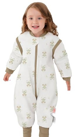 LAT Baby Schlafsack mit Füßen Abnehmbare Ärmel, 2.5 TOG 100% Baumwolle Baby Winter Schlafsack, 3-Wege-Reißverschluss Kinderschlafsack mit Füßen (Schaf, S)