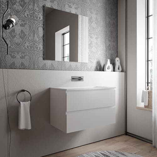 BERNSTEIN Badmöbel-Set Ava 80cm bestehend aus Mineralguss-Waschbecken mit Unterschrank in Weiß matt, Waschtisch BRUXELLES - Weiß matt ohne Hahnloch, Ideal für mittelgroße Bäder und Badezimmer