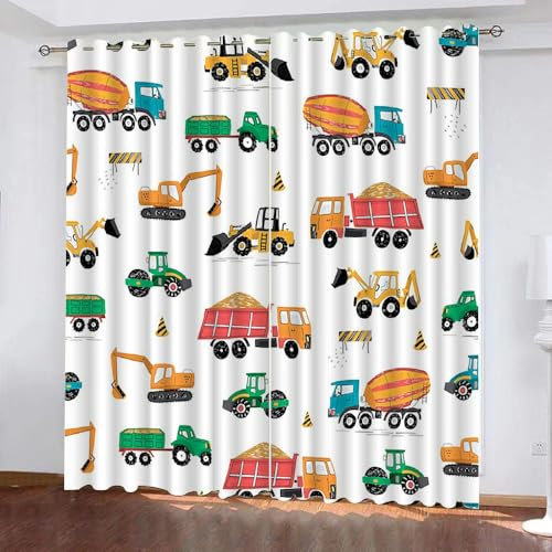 Generisch Verdunklungsvorhänge Kinderzimmer Mädchen Jungen,Kinder Vorhang Blickdicht Bagger 2 Stück Mit Ösen,Vorhang Verdunkelung Thermo Schlafzimmer,Traktor LKW Gardinen,140X100Cm,A15