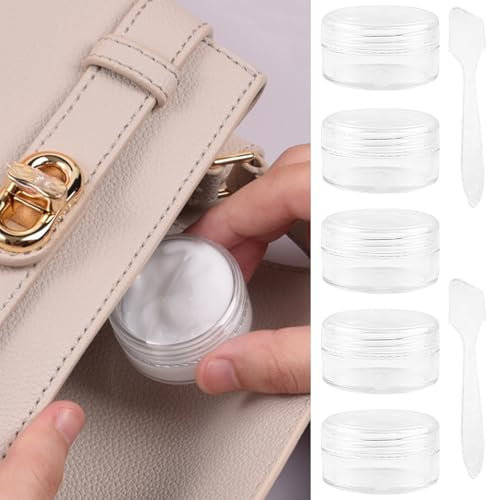 Lot de 5 pots de voyage en plastique transparent avec mini cuillères (5 x 10 g)