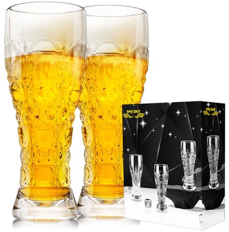 Pint Beer Glasses Set of 2 – 500ml Tall Clear Drinking Glasses and All Purpose Tumblers – Heavy Base Cocktail, Water, Juice Glass – Pub Style Design for Home Dining, Bars, and Parties