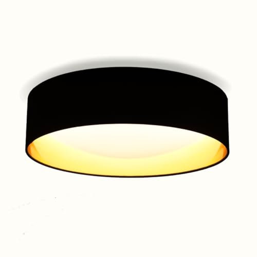 Alpinaluz Plafón LED Techo LED Ø40 cm 30W – Pantalla Textil Negra con Interior Dorado Reflectante – Luz Regulable CCT 3000K/4000K/6000K – Diseño Elegante para Salón, Dormitorio o Pasillo