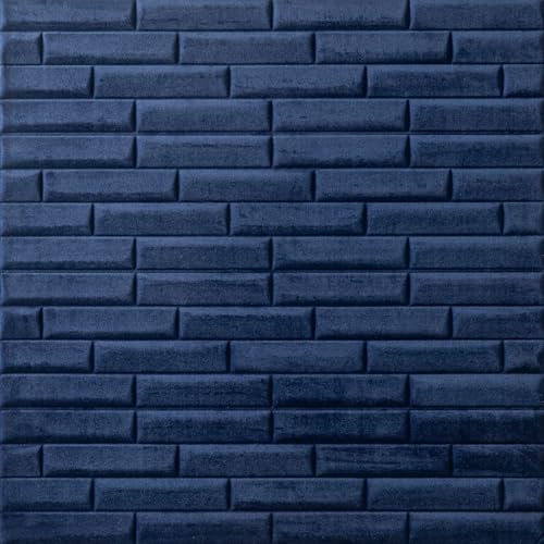 3D Brick Wallpaper, 70 x 280CM Self Adhesive Wall Tiles, 3D Wall Panel, Plush Twill Brick Pattern, Waterproof and Crash-Proof, Suitable for Kitchen, Bedroom, Living Room (Dark Blue)