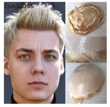 Peluquín para hombres Peluquín for hombres, sistema de reemplazo de cabello con doble nudo y base de piel sintética completa, unidades de cabello humano indio de aspecto natural for hombres (rubio n.°