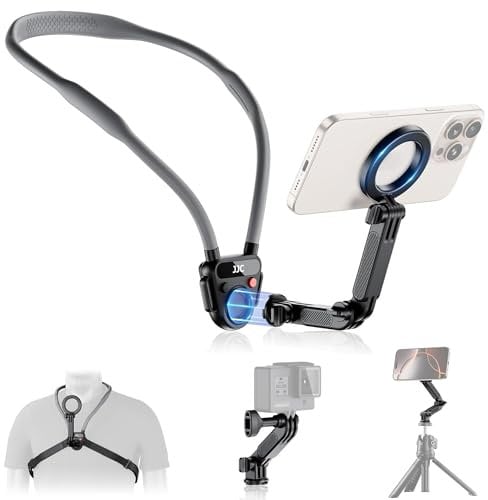 Portable Magnetic Neck Mount for Phones & Action Camera,Quick Release Neck Phone Holder with 3 Removable Arm for iphone 16 15 14 Series Android,POV/Vlog Selfie Mount Necklace Holder with Chest Strap