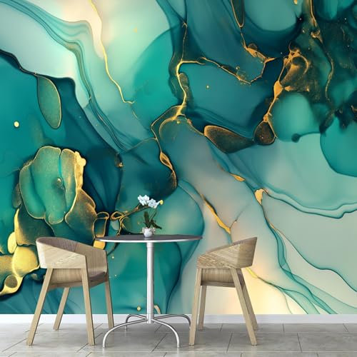 ANALTIRCE Papier Peint Panoramique Marbre Vert Géométrie Des Flux Marbre 300×210 cm, Papier Peint Géant 3D Salon Chambre Salle à Manger Chambre d'Enfant Décoration Murale