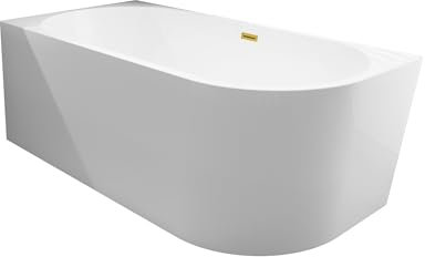 Balneo Baignoire d'Angle Autoportante AVOLA - Acrylique avec Structure en Acier - 6 Pieds Stabilisateurs - Trop-plein et Bouchon Clic-Clac - Design Moderne - gauche - Or miroir - 170x80cm