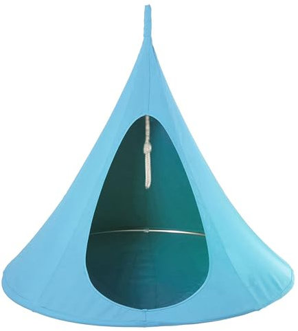 Swing Butterfly Hängesessel für den Innen- und Außenbereich, Doppel-Hängematte, Stuhl mit faulem Hängerelt, weiß, 150 x 150 cm, blaue Farboption